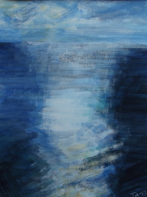 Reflections in the dark sea, painting by Taruna