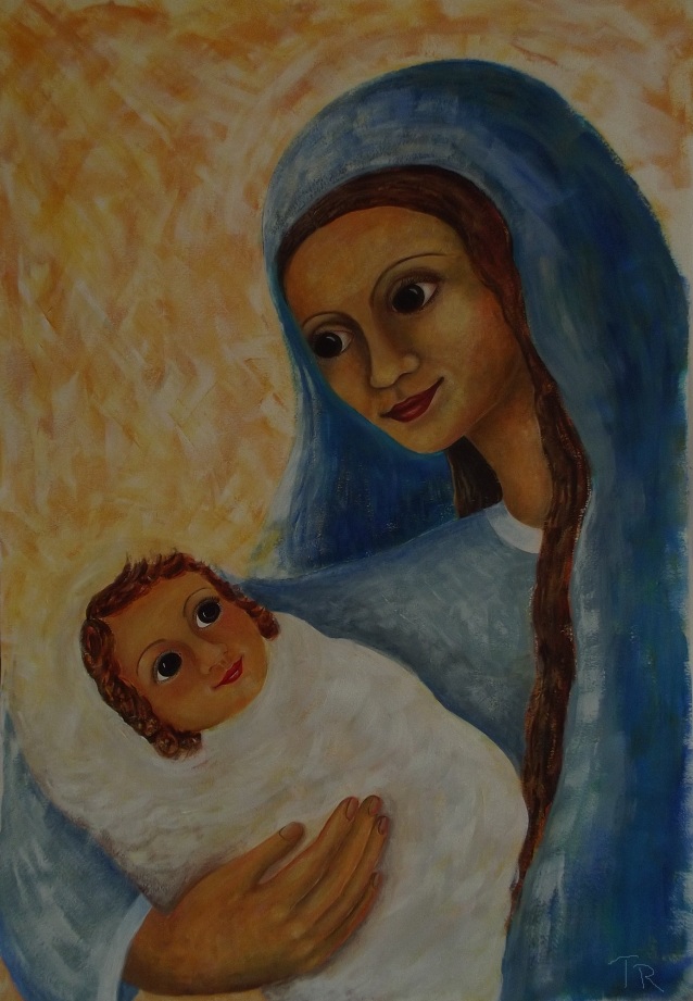Mary and Jesus, painting by Taruna